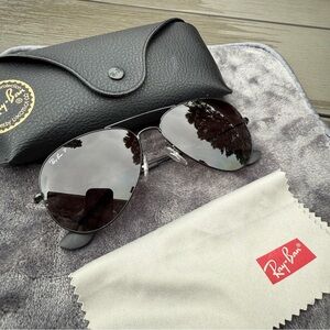 Ray-Ban Polarized RB3558 Pilot Sunglasses with Dark Gray Lenses and Black Metal